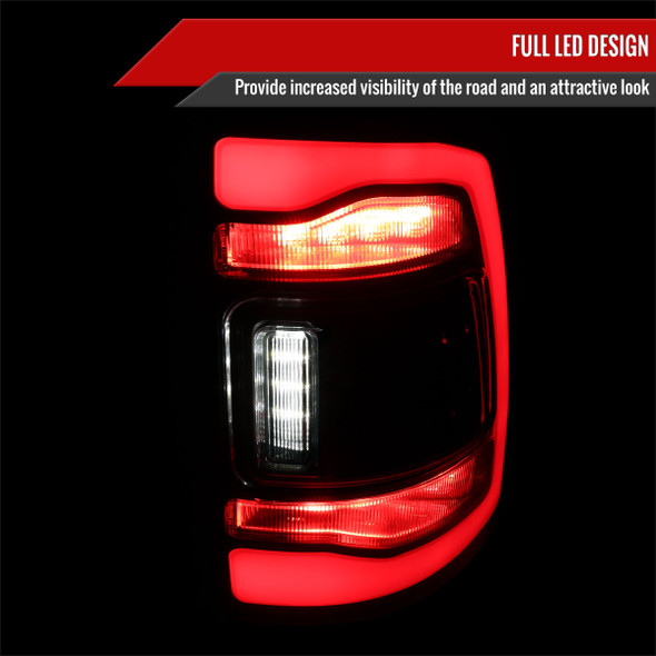 2009-2018 Dodge RAM 1500/2019-2022 RAM 1500 Classic/2010-2018 RAM 2500 3500 Red LED Bar Tail Lights (Matte Black Housing/Smoked Lens)