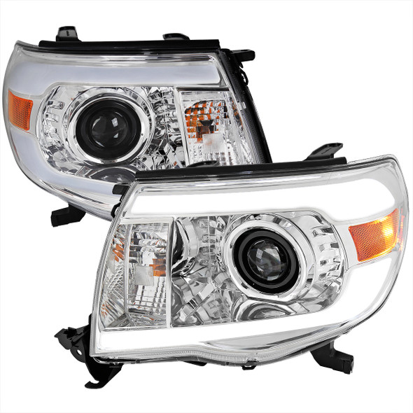 2005-2011 Toyota Tacoma LED Bar Projector Headlights (Chrome Housing/Clear Lens)