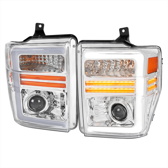 2008-2010 Ford F-250/F-350/F-450/F-550 Super Duty Projector Headlights w/ LED Sequential Turn Signal (Chrome Housing/Clear Lens)
