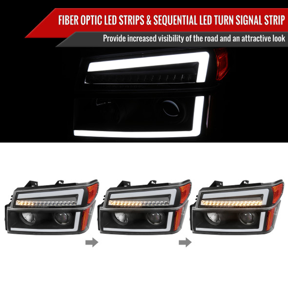 2004-2012 Chevrolet Colorado/GMC Canyon LED Sequential Turn Signal Projector Headlights and Corner Lamp Assembly (Matte Black Housing/Clear Lens)
