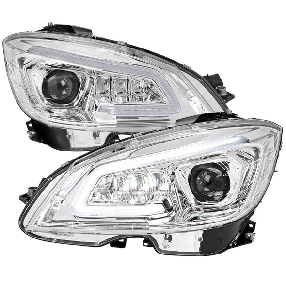 2008-2011 Mercedes Benz W204 C-Class Switchback Sequential Full LED Projector Headlights (Chrome Housing/Clear Lens)