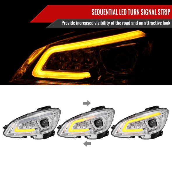 2008-2011 Mercedes Benz W204 C-Class Switchback Sequential Full LED Projector Headlights (Chrome Housing/Clear Lens)