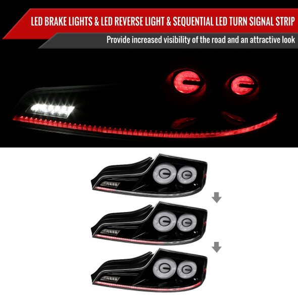 2003-2007 Infiniti G35 Coupe White LED Halo Sequential Signal Tail Lights (Glossy Black Housing/Clear Lens)