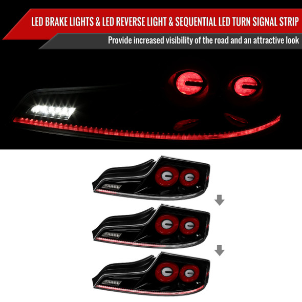 2003-2007 Infiniti G35 Coupe Red LED Halo Sequential Signal Tail Lights (Glossy Black Housing/Clear Lens)