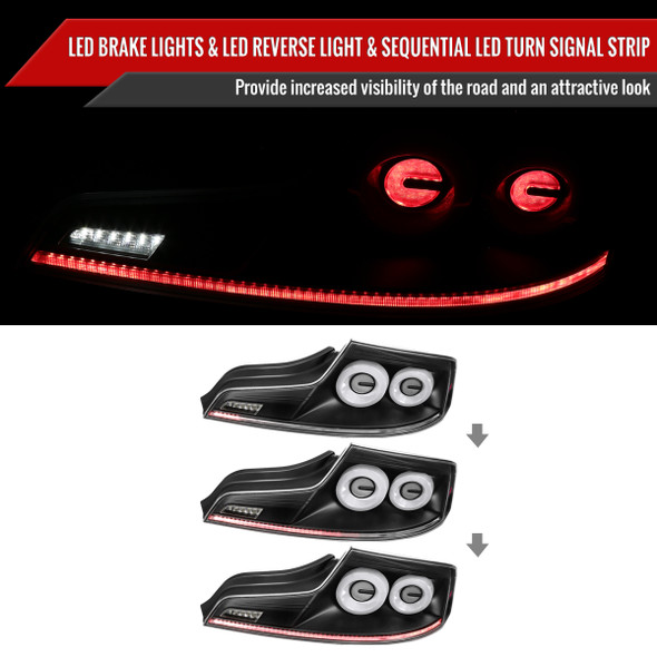 2003-2007 Infiniti G35 Coupe White LED Halo Sequential Signal Tail Lights (Matte Black Housing/Clear Lens)