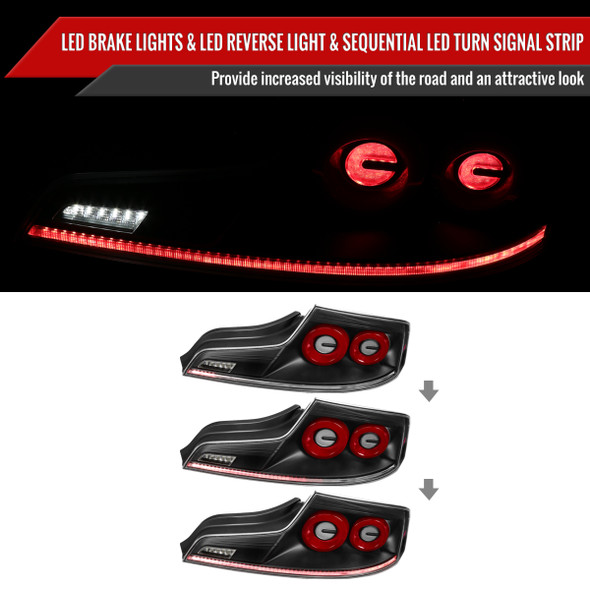 2003-2007 Infiniti G35 Coupe Red LED Halo Sequential Signal Tail Lights (Matte Black Housing/Clear Lens)