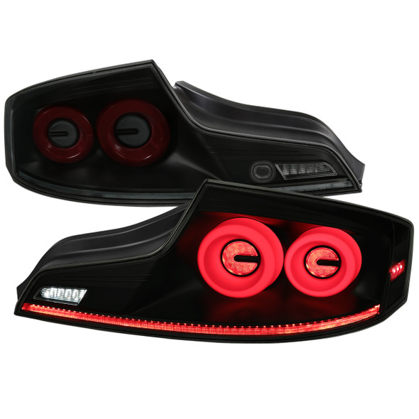 2003-2007 Infiniti G35 Coupe Red LED Halo Sequential Signal Tail Lights (Matte Black Housing/Smoke Lens)