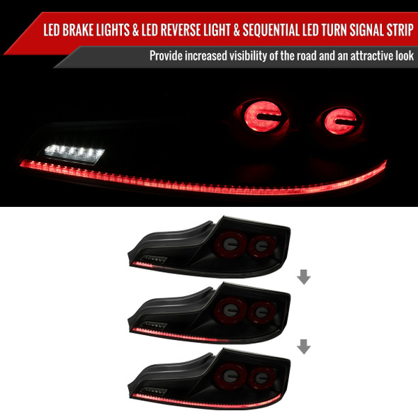 2003-2007 Infiniti G35 Coupe Red LED Halo Sequential Signal Tail Lights (Matte Black Housing/Smoke Lens)