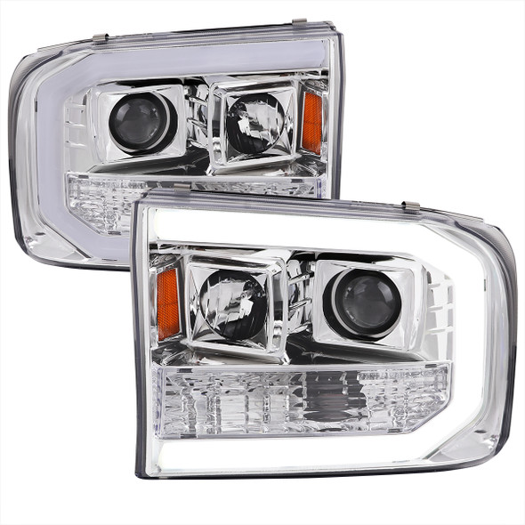 1999-2004 Ford F-250/F-350/F-450/F-550 /2000-2004 Ford Excursion LED Bar Projector Headlights (Chrome Housing/Clear Lens)
