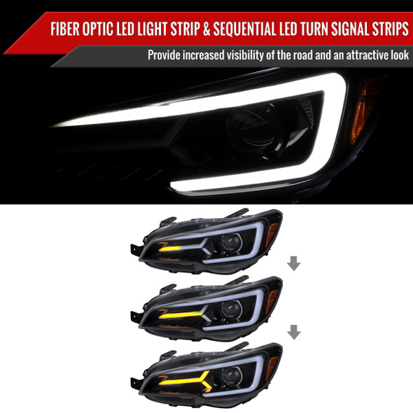 2015-2021 Subaru Impreza WRX STI LED Bar Sequential Turn Signal (Glossy Black Housing/Smoke Lens)