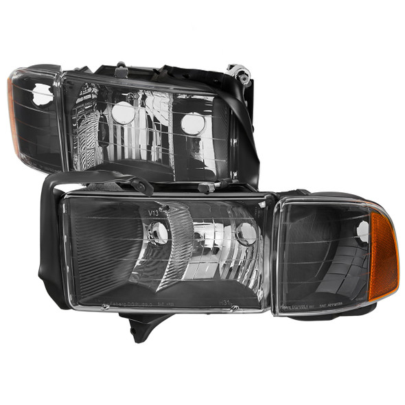 1999-2001 Dodge RAM 1500 Sport Factory Style Headlights and Corner Lights (Black Housing/Clear Lens)