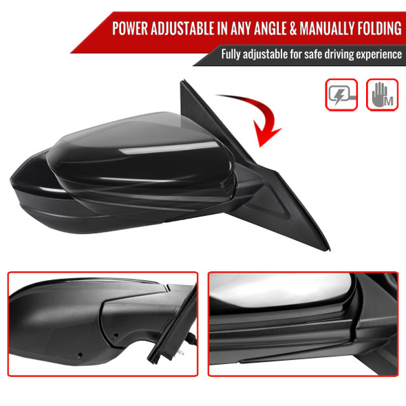 2016-2020 Honda Civic Passenger/Right 3-Pin Glossy Black Power Adjustable Side Mirror