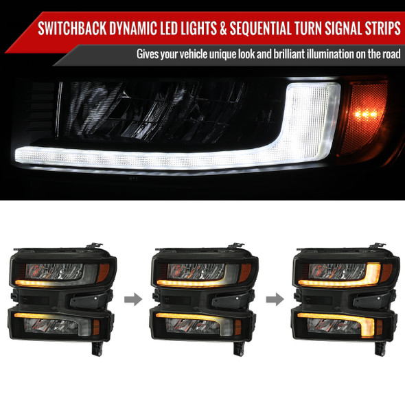 2019-2021 Chevrolet Silverado 1500 Full LED Projector Headlights with Sequential LED Turn Signal (Matte Black Housing/Smoke Lens)