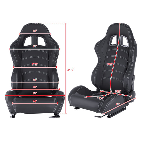 Fully Reclinable Black PVC Leather Bucket Racing Seat w/ Sliders - Driver Side Only