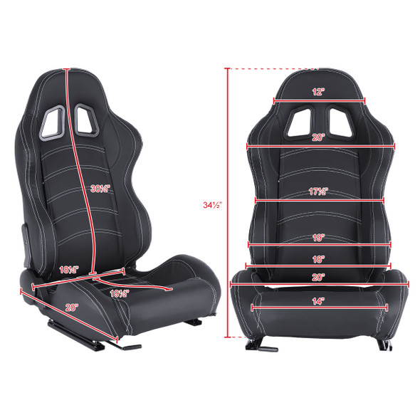Fully Reclinable Black PVC Leather Bucket Racing Seat w/ Sliders - Passenger Side Only