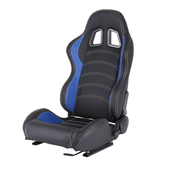 Fully Reclinable Black & Blue PVC Leather Bucket Racing Seat w/ Sliders - Driver Side Only