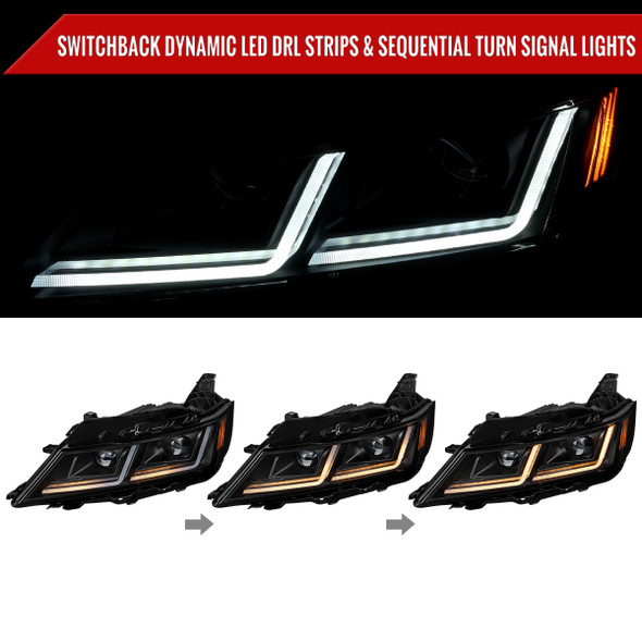 DTMOTO All Black Halogen Projector Headlights Set For Chevy Impala 2014-2020 – Left & Right, 9005 Bulbs Included, DOT
