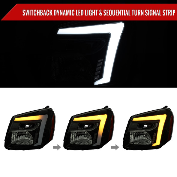 2005-2009 Chevy Equinox Factory Style Headlights with Sequential Switchback LED Bar Turn Signal (Matte Black Housing / Smoked Lens)