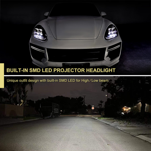 2011-2014 Porsche Cayenne 958.1 LED Projector w/ DRL Headlights (Matte Black Housing / Glossy Black Accents / Clear Lens)