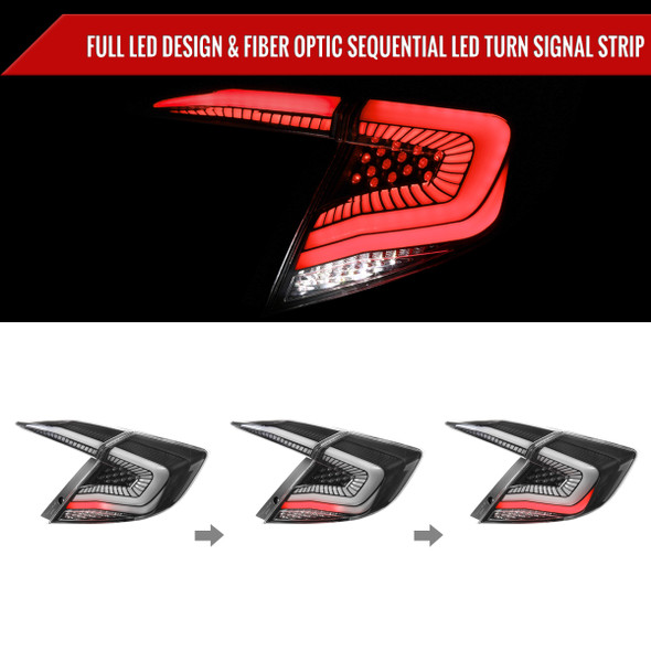2016-2021 Honda Civic Sedan LED Tail Lights w/ Sequential Signal Lamps (Matte Black Housing/Clear Lens)