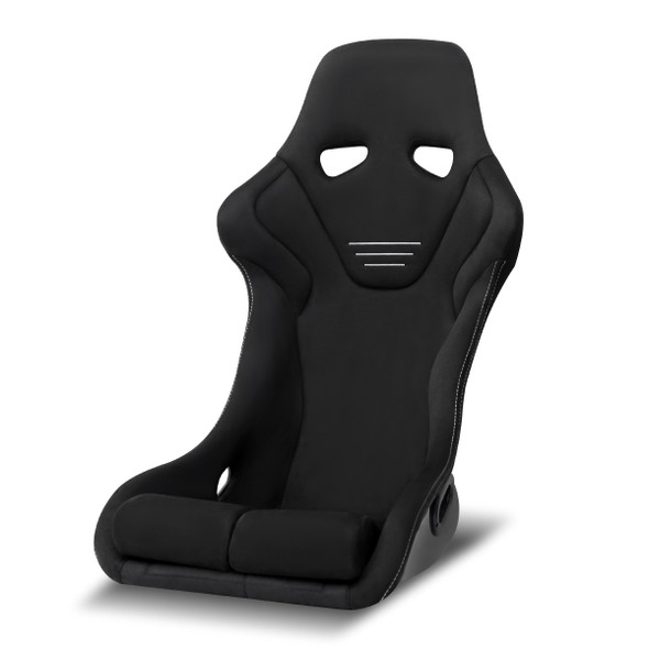 Universal Fixed-Back Black Suede Red Stitch Bucket Racing Seat w/ Sliders - Single Seat