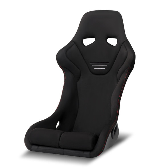 Universal Fixed-Back Black Suede Silver Stitch Bucket Racing Seat w/ Sliders - Single Seat