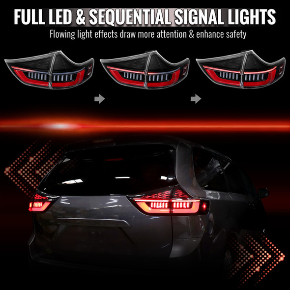 2015-2020 Toyota Sienna Full LED Tail Lights w⁄ Sequential Turn
