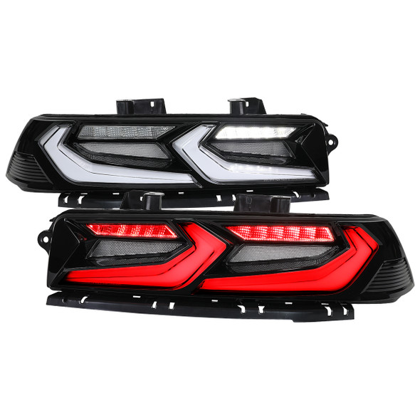 2014-2015 Chevrolet Camaro Sequential LED Turn Signal C8-Style Tail Lights (Black Housing / Clear Lens)