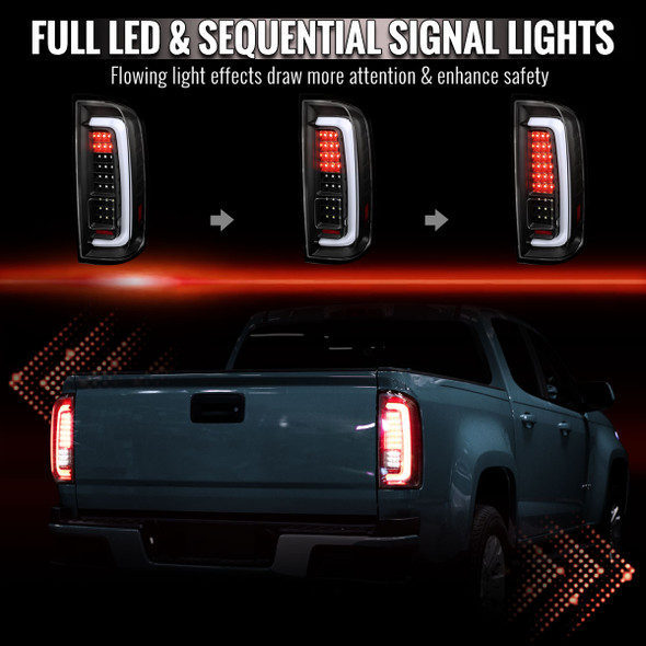 2015-2022 Chevrolet Colorado GMC Canyon Full LED Sequential Tail Lights (Black Housing / Clear Lens)
