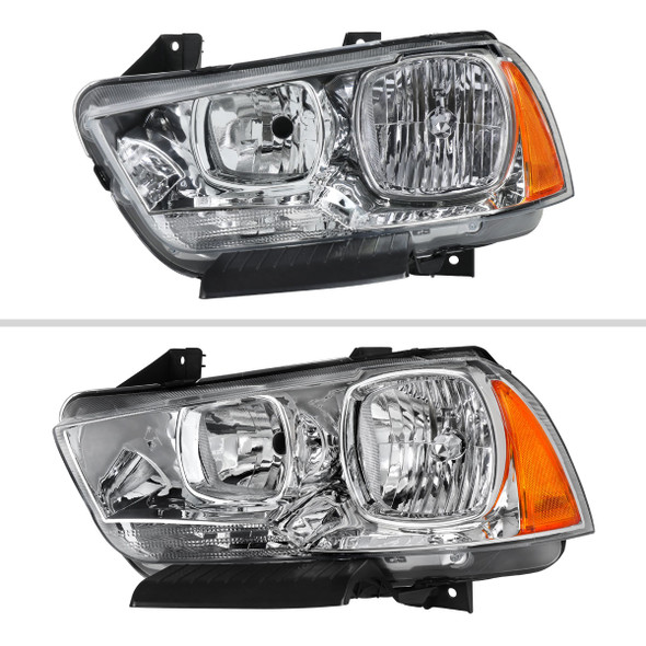 2011-2014 Dodge Charger Factory Style Halogen Headlights (Chrome Housing / Clear Lens)