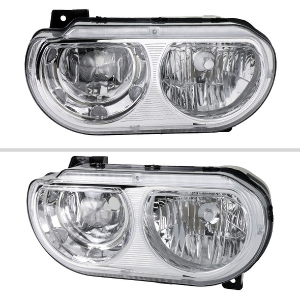 2008-2014 Dodge Challenger Factory Style Replacement Headlights (Chrome Housing / Clear Lens)