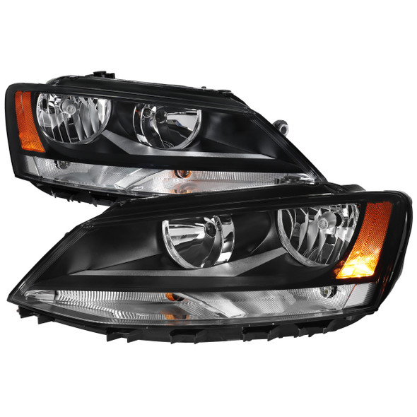 2011-2018 Volkswagen Jetta MK6 Factory Style Headlights w/ Black Trim (Matte Black Housing / Clear Lens)