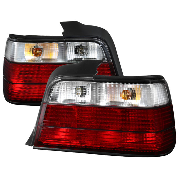 1992-1998 BMW E36 3 Series Sedan Tail Lights (Chrome Housing/Red Clear Lens)