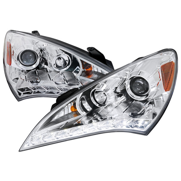 2010-2012 Hyundai Genesis Coupe Projector Headlights w/ SMD LED Light Strip (Chrome Housing/Clear Lens)