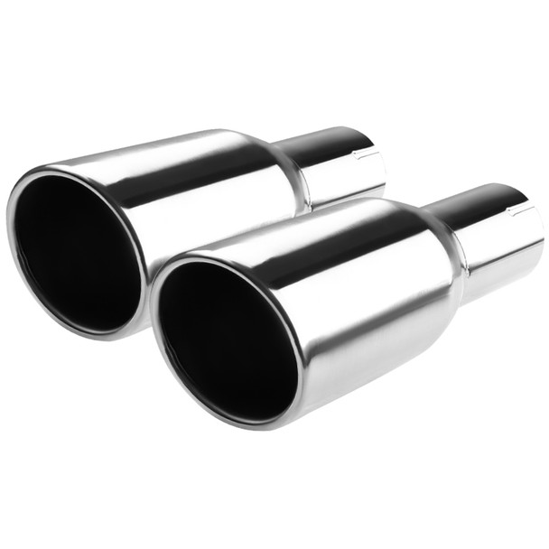 Universal 2.5" Inlet/3.875" Outlet Chrome Stainless Steel Angled Exhaust Tips - 2PC