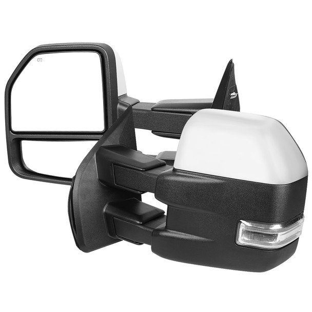 2015-2020 Ford F-150 Power Adjustable, Heated, & Manual Extendable 8-Pin/22-Pin Chrome Towing Mirrors w/ LED Turn Signal, Clearance, & Puddle Lights