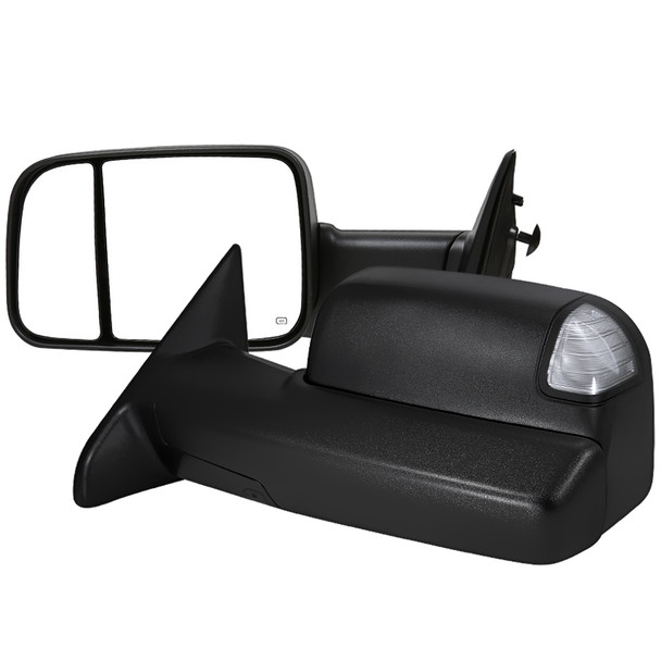 2009-2012 Dodge RAM 1500 Power Adjustable, Heated, & Manual Extendable Towing Mirrors w/ Clear Lens LED Turn Signal & Puddle Lights