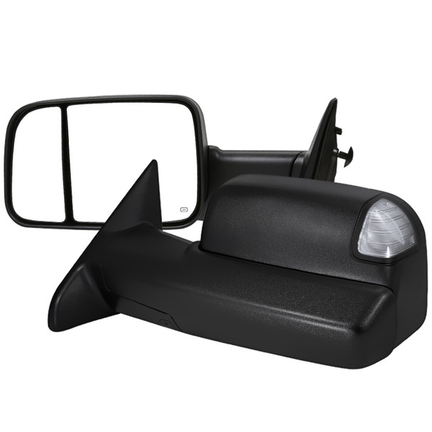 2013-2015 Dodge RAM Power Adjustable, Heated, & Manual Extendable Towing Mirrors w/ Clear Lens LED Turn Signal & Puddle Lights