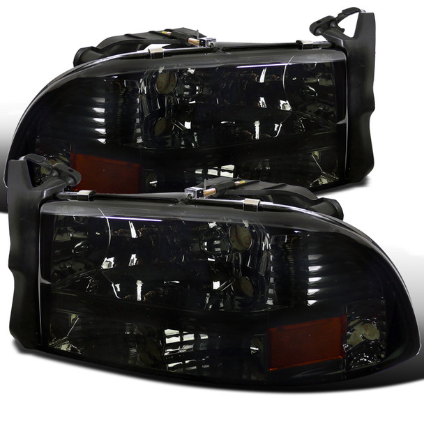 1997-2004 Dodge Dakota/ 1998-2003 Durango Crystal Headlights w/ Amber Reflector (Chrome Housing/Smoke Lens)