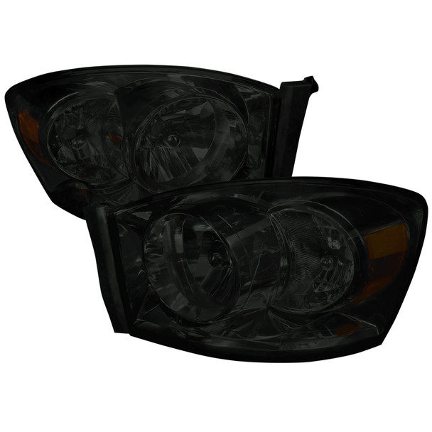 2006-2008 Dodge RAM 1500/ 2006-2009 RAM 2500 3500 Factory Style Crystal Headlights (Chrome Housing/Smoke Lens)