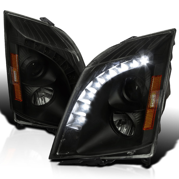 2008-2014 Cadillac CTS SMD LED Light Strip Projector Headlights (Black Housing/Smoke Lens)