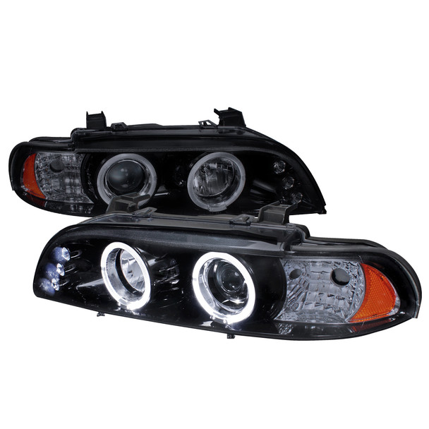 1996-2003 BMW E39 5 Series Dual Halo Projector Headlights (Glossy Black Housing/Smoke Lens)