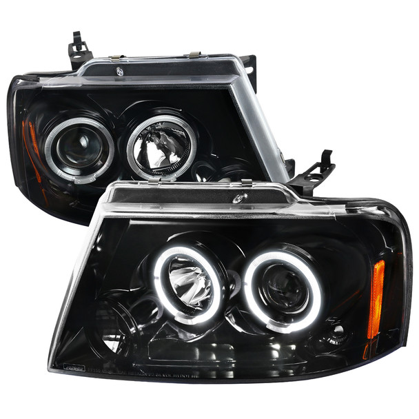 2004-2008 Ford F-150/ 2006-2008 Lincoln Mark LT Dual Halo Projector Headlights (Jet Black Housing/Clear Lens)