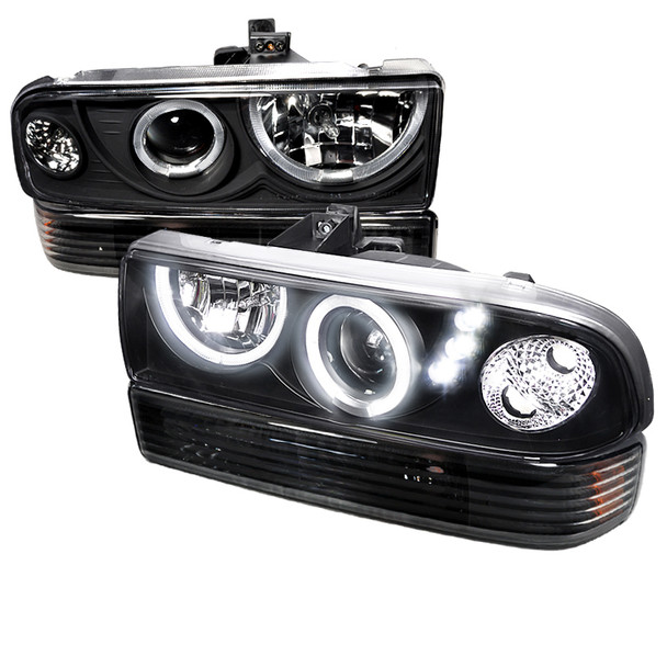 1998-2004 Chevrolet S10 Blazer Dual Halo Projector Headlights w/ Bumper Lights (Matte Black Housing/Clear Lens)