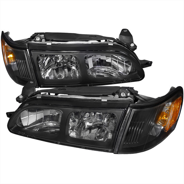 1993-1997 Toyota Corolla Factory Style Headlights & Corner Lights Pair w/ Bulbs (Matte Black Housing/Clear Lens)