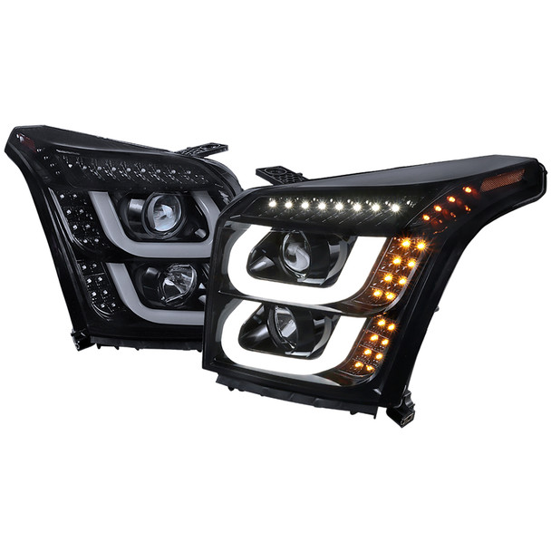 2015-2018 GMC Yukon/Yukon XL LED U-Bar Projector Headlights w/ LED Turn Signal Lights (Glossy Black Housing/Smoke Lens)