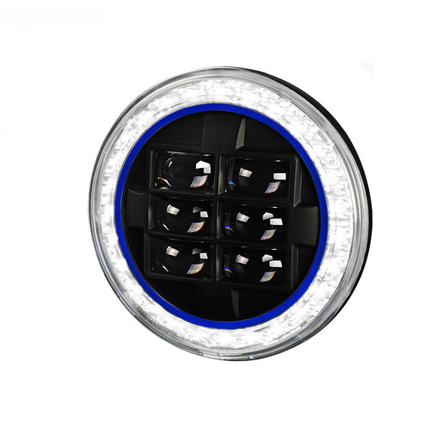 Universal 7" Round Cree LED Blue Rim Halo Projector Headlight - 1PC (Matte Black Housing/Clear Lens)