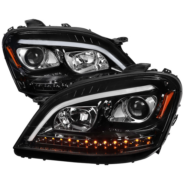 2006-2008 Mercedes Benz W164 ML Class LED Bar Projector Headlights w/ Sequential Turn Signal Lights (Jet Black Housing/Clear Lens)