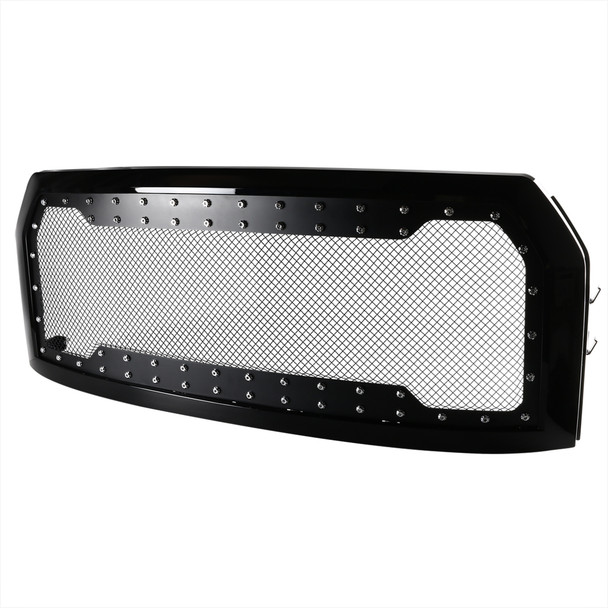 2015-2017 Ford F-150 Glossy Black ABS Rivet Style Grille w/ Stainless Steel Mesh