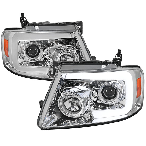 2004-2008 Ford F-150/ 2006-2008 Lincoln Mark LT Switchback Sequential LED C-Bar Projector Headlights (Chrome Housing/Clear Lens)